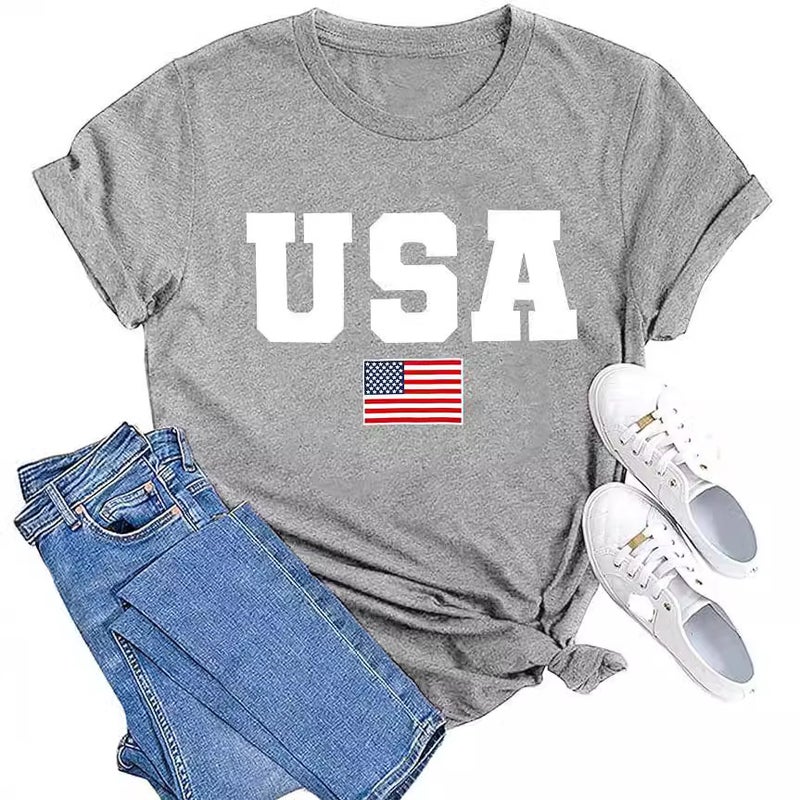 Cotton Code USA American Flag July 4th Independence Day T-Shirt Women plus size Short Sleeve Crewneck - Image 5