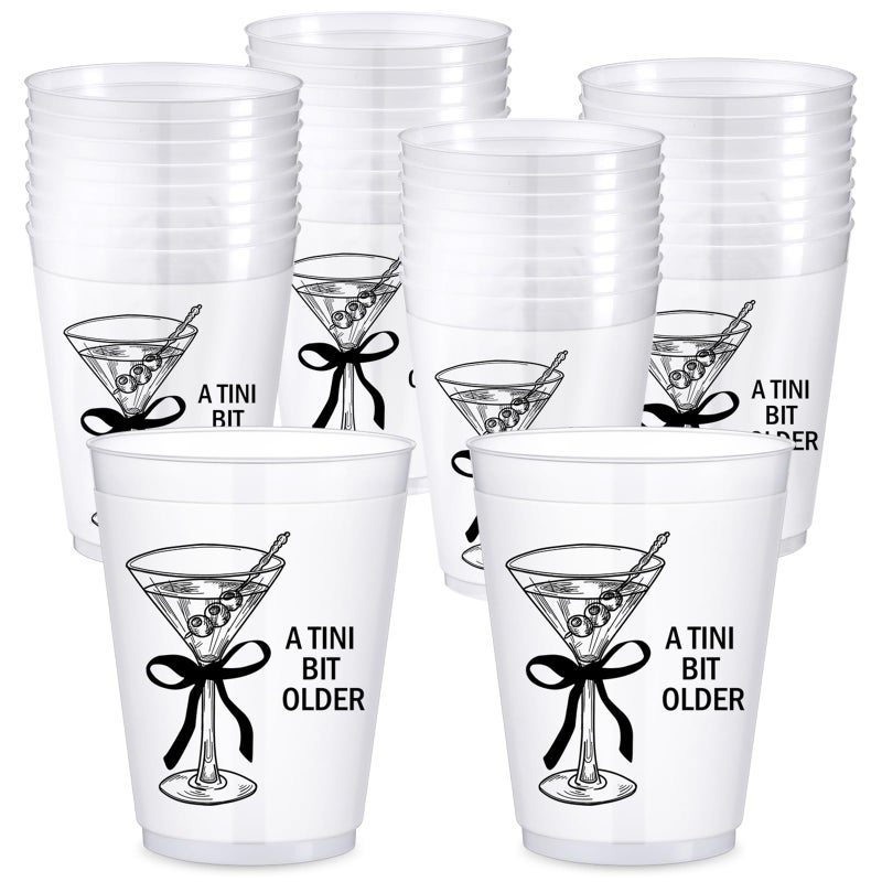 Jingmore 24 Pack a Tini Bit Older Cups 16 oz Pink Plastic Martini Birthday Cups Martini Bow Party Decorations for Women a Tini Bar Bit Older Birthday Home Bachelorette Party Supplies(Black) - Image 1
