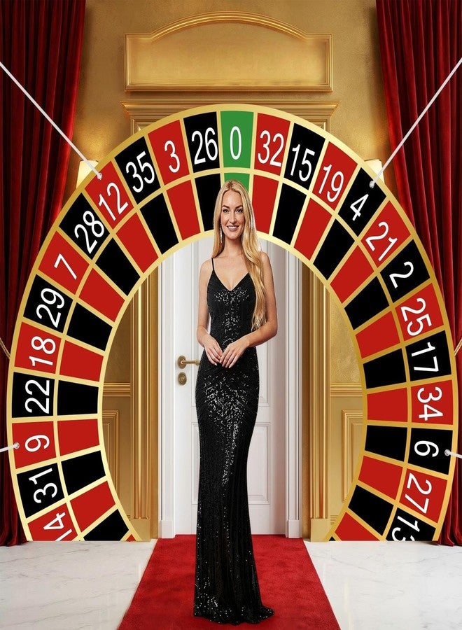 Tiamon Casino Party Decoration 70.9 x 50.4in Casino Night Porch Sign Banner Roulette Wheel Backdrop Red and Black Front Door Decor for Birthday Party Decor Supplies Holiday Photo Booth Props - Image 4