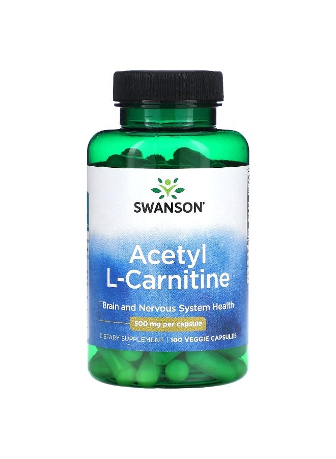 سوانسون، أسيتيل L-كارنيتين، 500 ملغ، 100 كبسولة نباتية