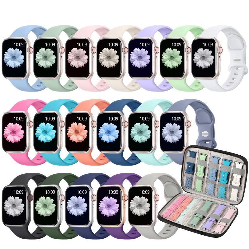 Getino 18 Pack Slicone Bands Compatible with Apple Watch Band 40mm 41mm 42mm 38mm for Women Men, Waterproof Soft Sport Strap Accessories with Organizer for iWacth Series 11 10 9 8 7 6 5 4 3 2 1 SE - Image 1