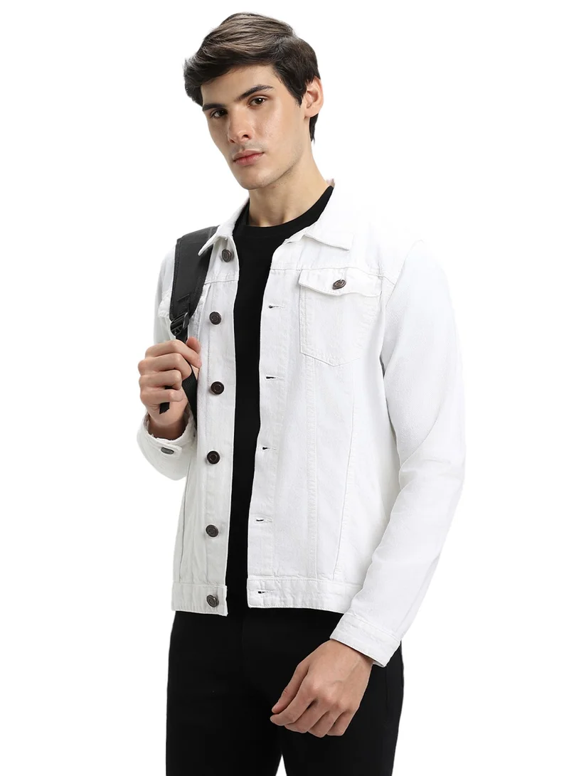 Dennis Lingo Men's White Regular Fit Cotton Denim Jacket
