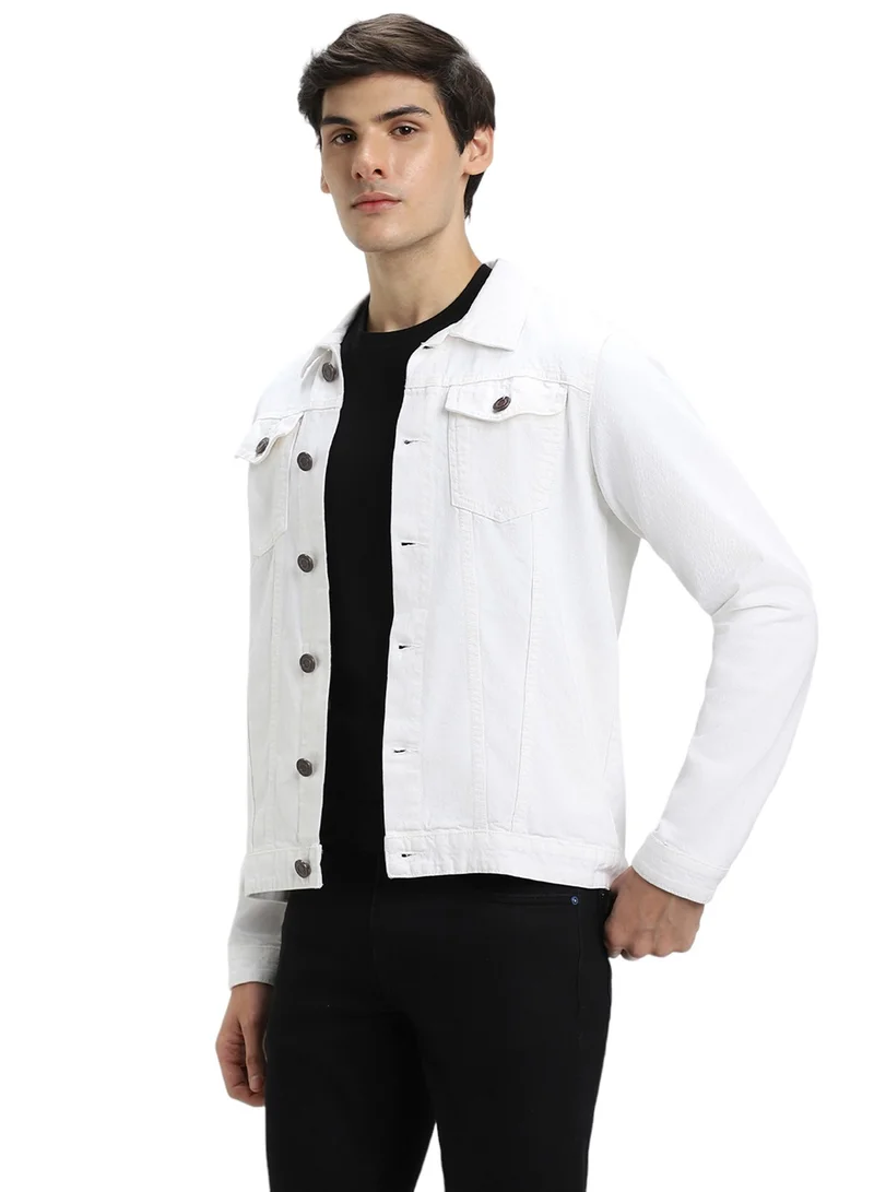 Dennis Lingo Men's White Regular Fit Cotton Denim Jacket