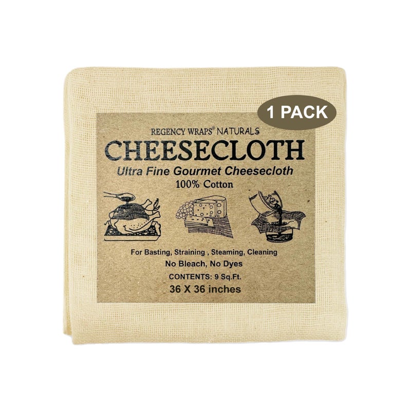 Regency Wraps 100% Cotton Ultra Fine Cheesecloth For Basting Turkey, Canning, Straining, Cheesemaking, Natural Ultra Fine, 9 sq ft (Pack of 1) - Image 1