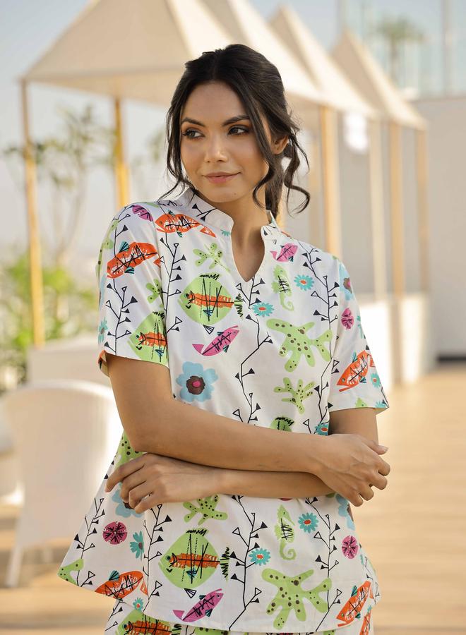 Sanskrutihomes Printed Pure Cotton Short Sleeve Top and Pyjama Set - Image 4