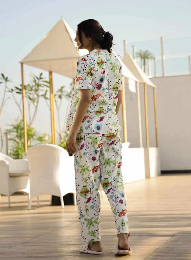 sanskrutihomes Sanskrutihomes Printed Pure Cotton Short Sleeve Top and Pyjama Set