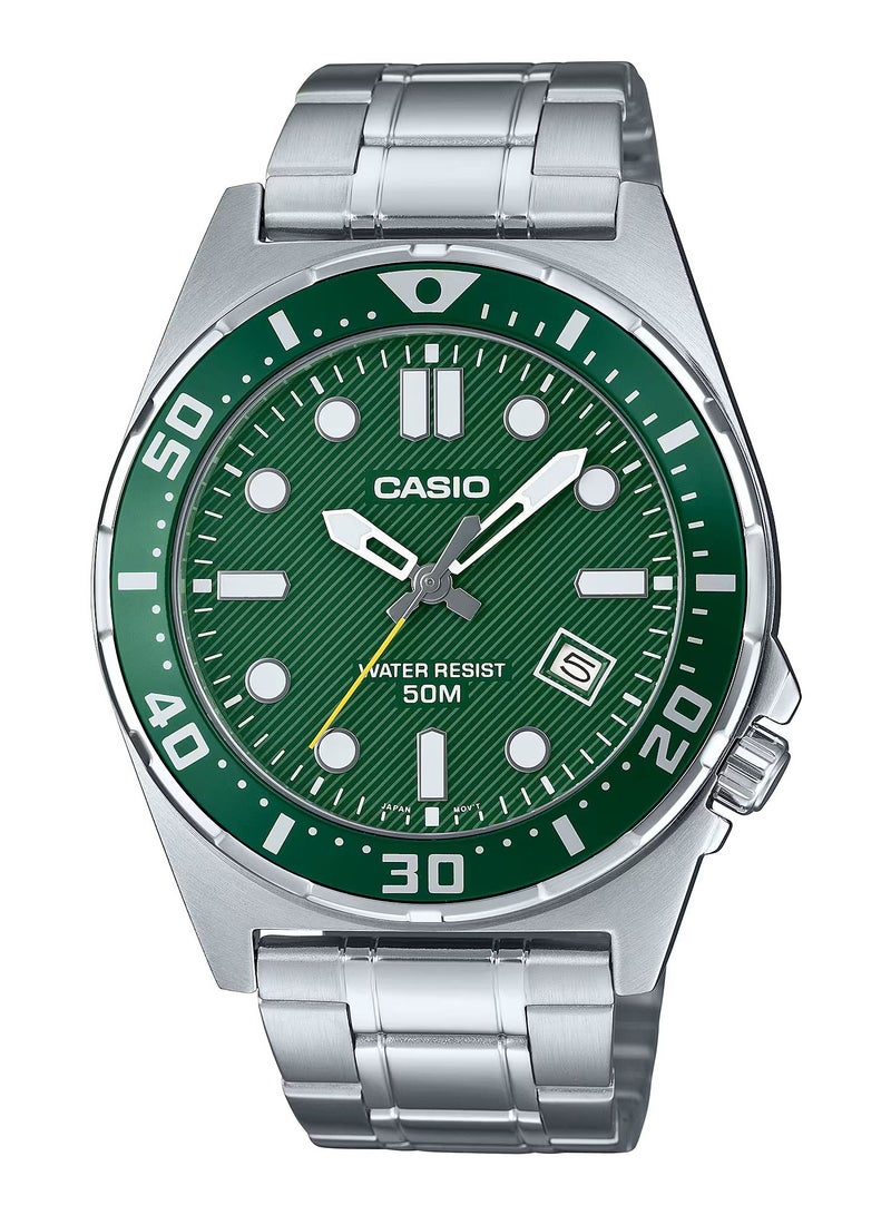 CASIO Standard Analog Stainless Steel Band Green Dial Men's Watch MTD-135D-3AV