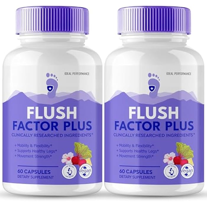 Flush Factor Plus Capsules, FlushFactor Plus Supplement Pills, Flush FactorPlus Maximum Strength, Flexibility & Healthy Legs, FlushFactorPlus Advanced Formula, Flush Factor Plus Reviews (2 Pack)