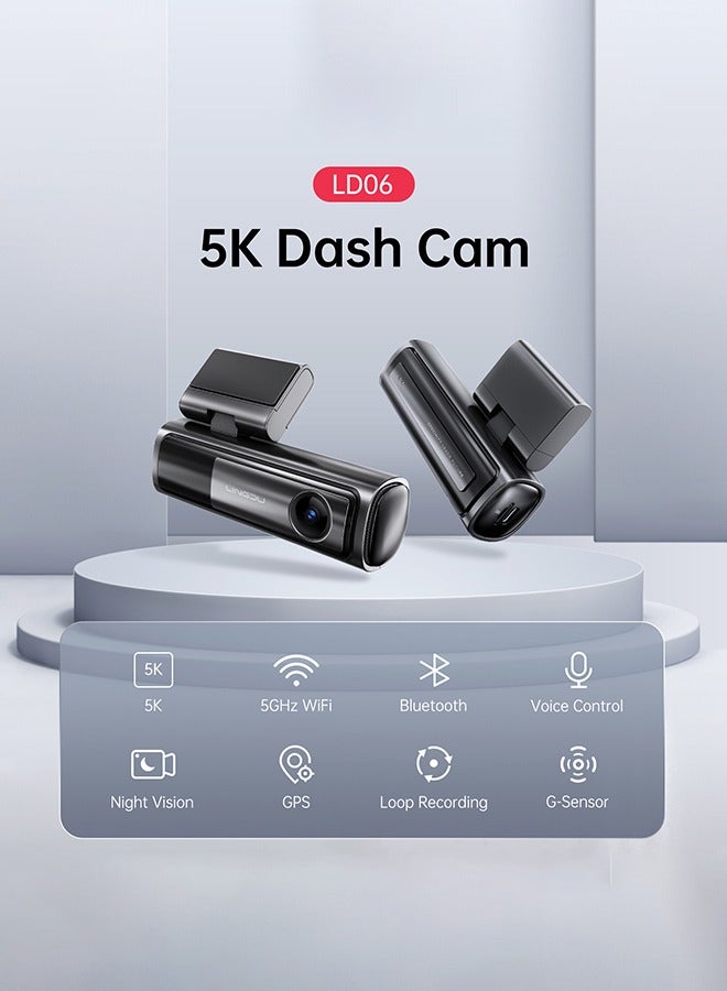 Dash Cam Bluetooth Car Dash Camera 5K Dash Cam Front and Rear Inside with GPS, 5G WiFi, APP and Voice Control, Loop Recording, G-Sensor, Parking Monitor