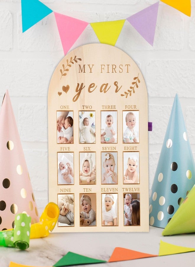 Yuuchoringee One Year Birthday Wooden Photo Board,My First Year Milestones Photo Board,12 Monthly Picture Frame Baby First year Wood Acrylic Sign 1st Birthday Decorations Baby Keepsake Gifts(Syle) - Image 5
