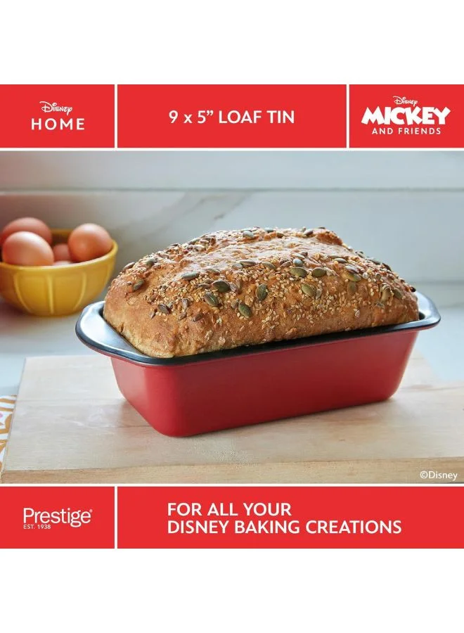 Prestige Prestige New Disney Bake with Mickey Mouse 9.5 Inch Loaf Tin - Non Stick Loaf Tins For Baking 23cm x 13cm, Carbon Steel Bakeware, Red & Black