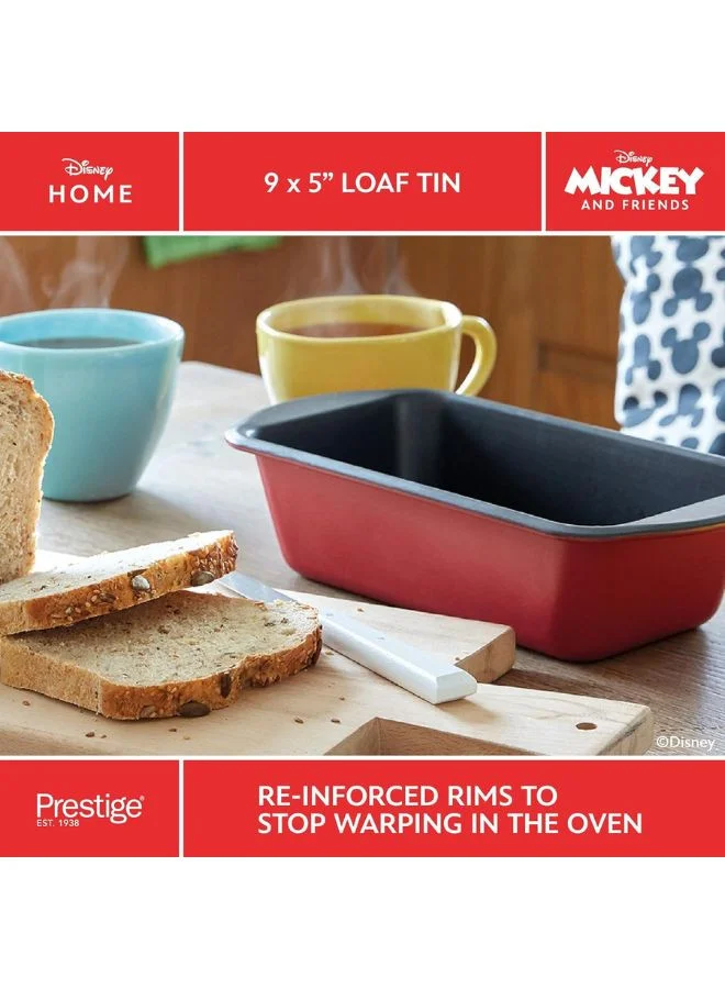 Prestige Prestige New Disney Bake with Mickey Mouse 9.5 Inch Loaf Tin - Non Stick Loaf Tins For Baking 23cm x 13cm, Carbon Steel Bakeware, Red & Black
