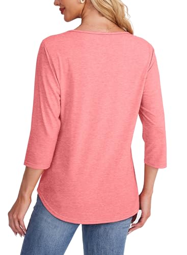 OFEEFAN Womens Tops Dressy Casual School Outfits for Teachers Spring Summer 3/4 Length Sleeve Plus Size Women Blouses Business Work Tshirts Shirts Beach Fashion Coral 2XL - Image 5