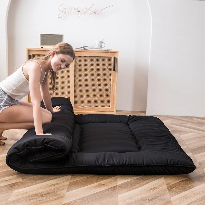 MAXYOYO Japanese Floor Mattress Futon Mattress, 4" Thicken Tatami Mat Sleeping Pad Foldable Roll Up Mat Boys Girls Dormitory Pad Kids Floor Lounger Pillow Bed, Black, Full - Image 5
