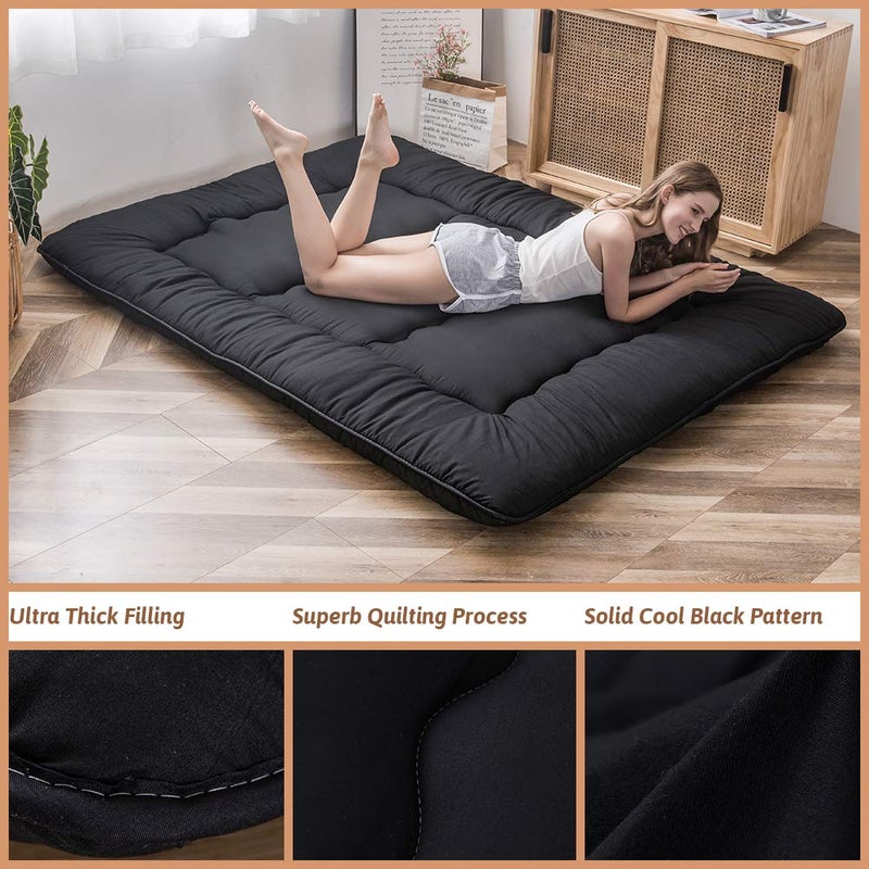 MAXYOYO Japanese Floor Mattress Futon Mattress, 4" Thicken Tatami Mat Sleeping Pad Foldable Roll Up Mat Boys Girls Dormitory Pad Kids Floor Lounger Pillow Bed, Black, Full - Image 4