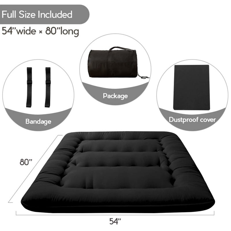 MAXYOYO Japanese Floor Mattress Futon Mattress, 4" Thicken Tatami Mat Sleeping Pad Foldable Roll Up Mat Boys Girls Dormitory Pad Kids Floor Lounger Pillow Bed, Black, Full - Image 3