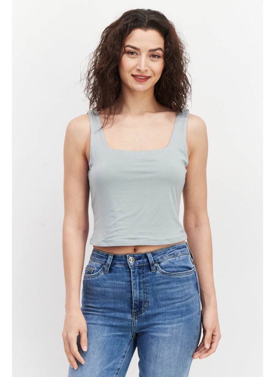 Gentle Fawn - Women Square Neck Sleeveless Plain Tank Top, Sage - Image 1