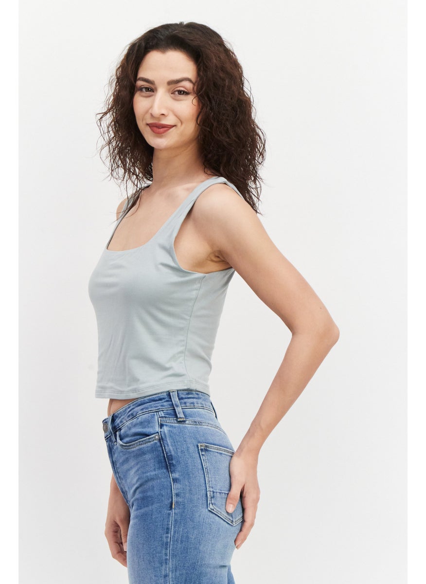 Gentle Fawn - Women Square Neck Sleeveless Plain Tank Top, Sage - Image 1