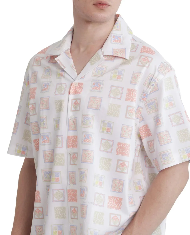 Rare Rabbit Men's Cuban Collar Stamp Printed Shirt