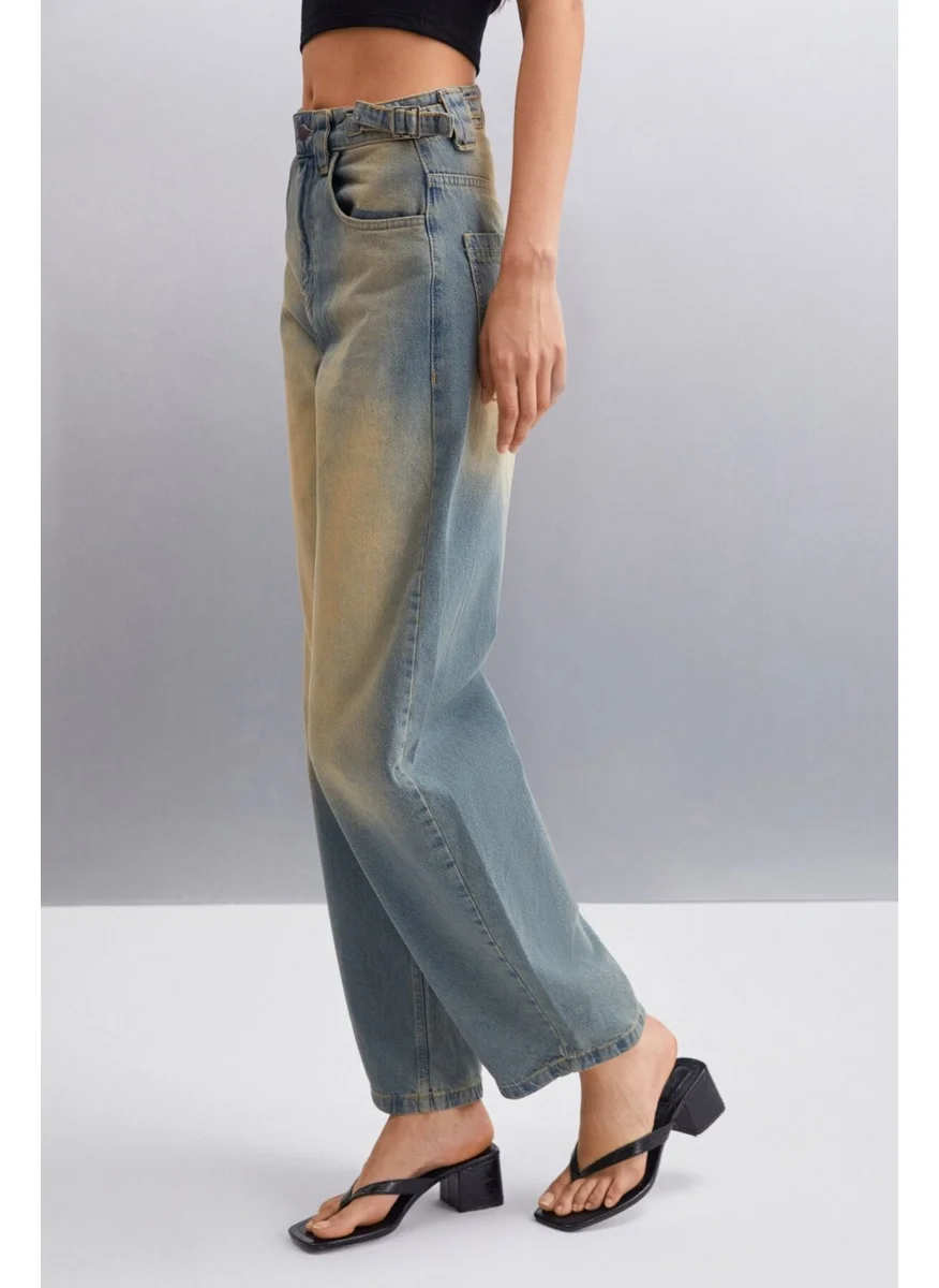 جريميلانج Alisa Women's Washed Regular Fit Normal Waist 100% Cotton Double Pocket Blue Jeans