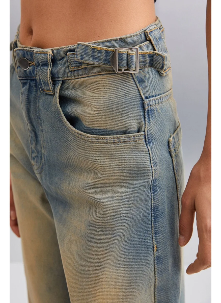 جريميلانج Alisa Women's Washed Regular Fit Normal Waist 100% Cotton Double Pocket Blue Jeans