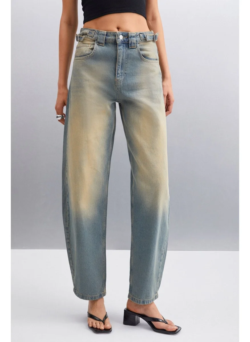 جريميلانج Alisa Women's Washed Regular Fit Normal Waist 100% Cotton Double Pocket Blue Jeans