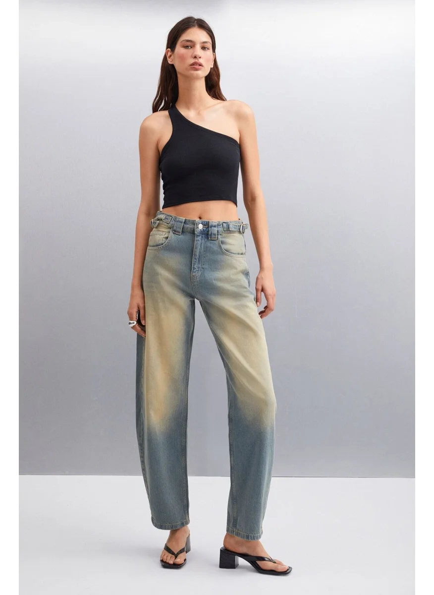 جريميلانج Alisa Women's Washed Regular Fit Normal Waist 100% Cotton Double Pocket Blue Jeans