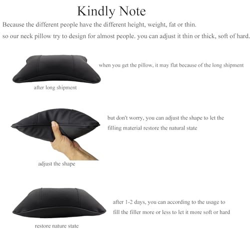 yuhuru Car Neck Pillows Both Side Pu Leather 2pieces Pack Headrest Fit for Most Cars Filled Fiber Universal Car Pillow (Black) - Image 2