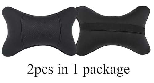 yuhuru Car Neck Pillows Both Side Pu Leather 2pieces Pack Headrest Fit for Most Cars Filled Fiber Universal Car Pillow (Black) - Image 3