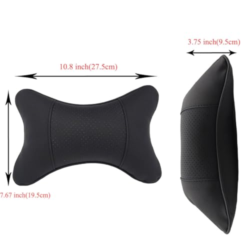 yuhuru Car Neck Pillows Both Side Pu Leather 2pieces Pack Headrest Fit for Most Cars Filled Fiber Universal Car Pillow (Black) - Image 5