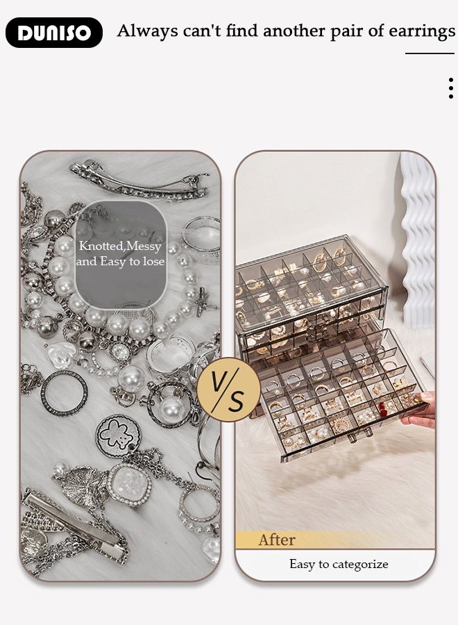 DUNISO Acrylic Jewelry Organizer Box with 5 Drawers Clear Jewelry Storage Box for Women,Earring Jewelry Organizer Transparent Jewelry Box Display Storage Case for Earrings, Rings, Beads, Necklace - Image 2