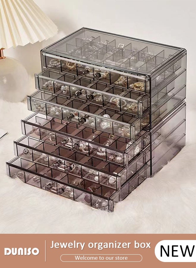 DUNISO Acrylic Jewelry Organizer Box with 5 Drawers Clear Jewelry Storage Box for Women,Earring Jewelry Organizer Transparent Jewelry Box Display Storage Case for Earrings, Rings, Beads, Necklace - Image 1