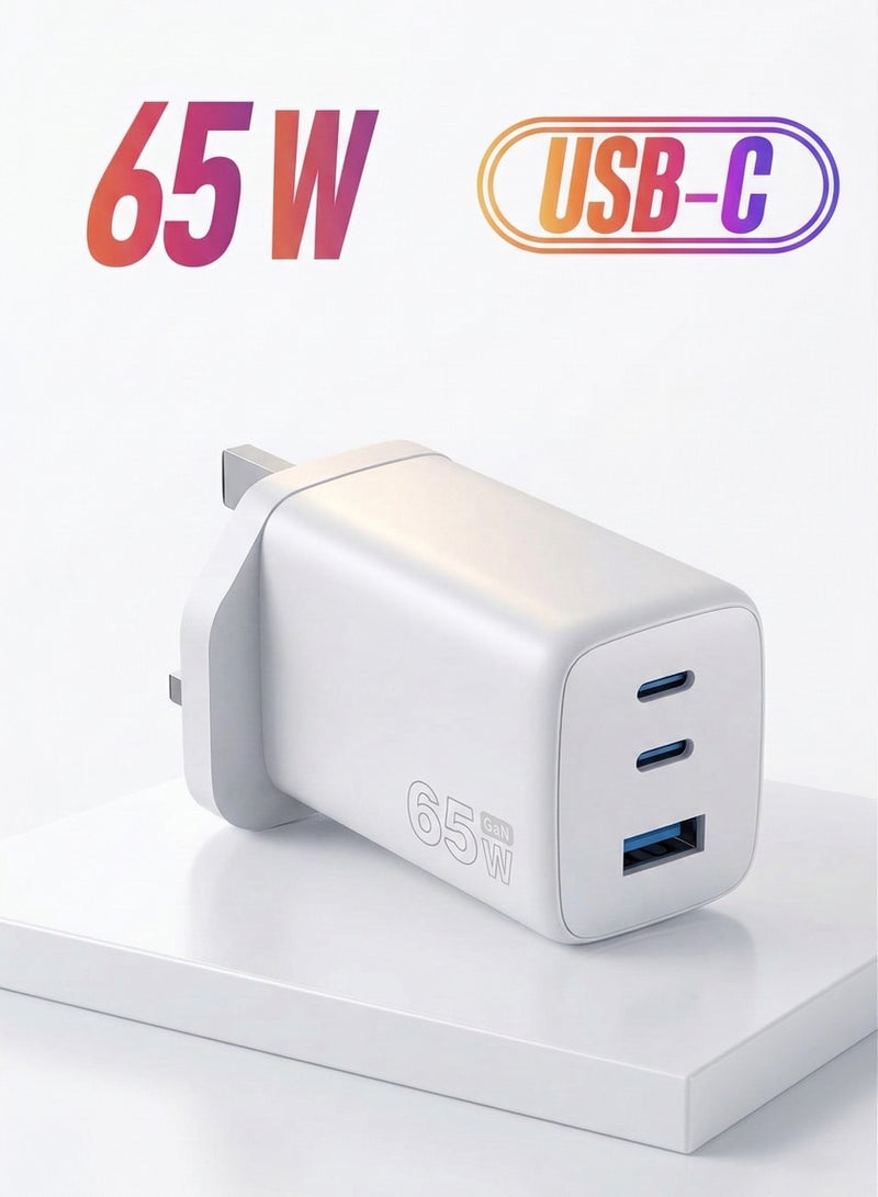 ايه كيه تي ستار شاحن سريع متعدد المنافذ بقوة 65 واط بتقنية GaN، مزود بمخرج USB-C وUSB-A، يدعم الشحن السريع PD وQC 3.0، محول جداري صغير الحجم مزود بحماية من الحرارة الزائدة، متوافق مع أجهزة MacBook Air وMacBook Pro وأجهزة الكمبيوتر المحمولة من Apple وSamsung - Image 1