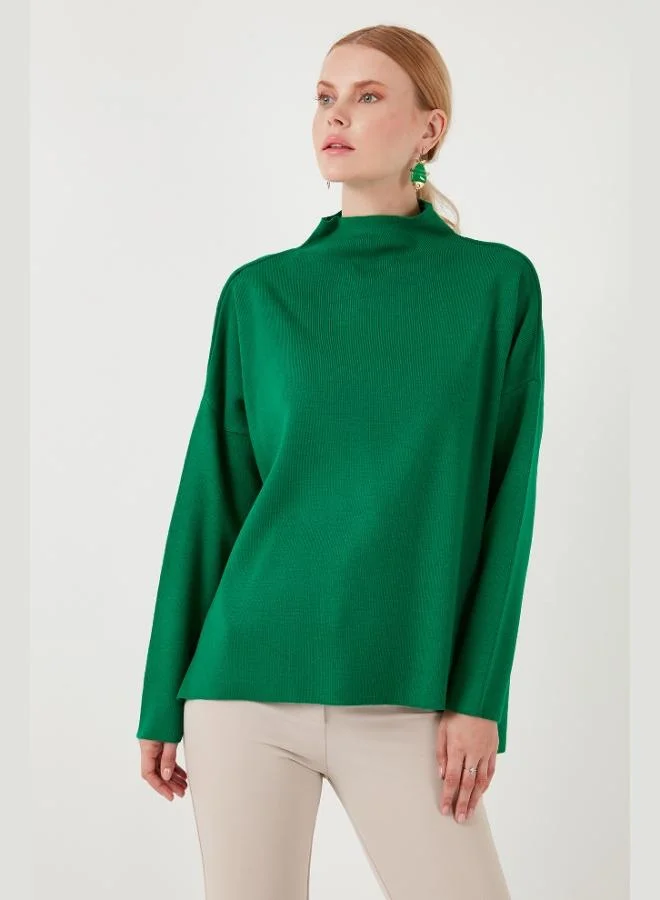 ليلا كنزة نسائية بياقة واقفة وظهر طويل من ليلا