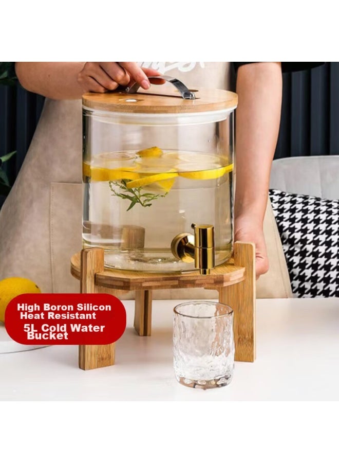 All-round Quanshi Cold Water Bucket With Tap, High Borosilicate Glass Cold Drink Jug, Alcohol Infusion Bucket, Cold Water Enzyme Bucket, Commercial Soy Milk And Milk Bucket, Hotel Buffet Juice Pot, 5 Liters - Image 1