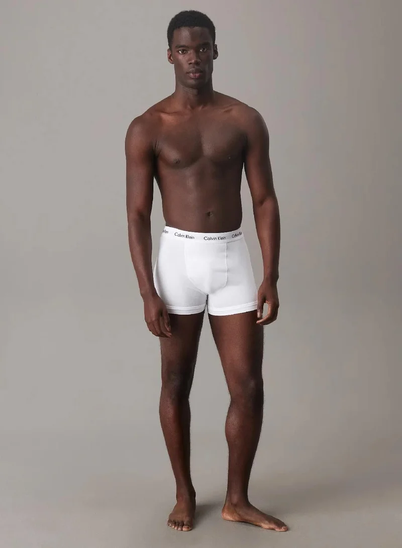 Calvin Klein WHITE/RED GINGER/PYRO BLUE 3 Pack Trunks - Cotton Stretch for Men | Best Price UAE
