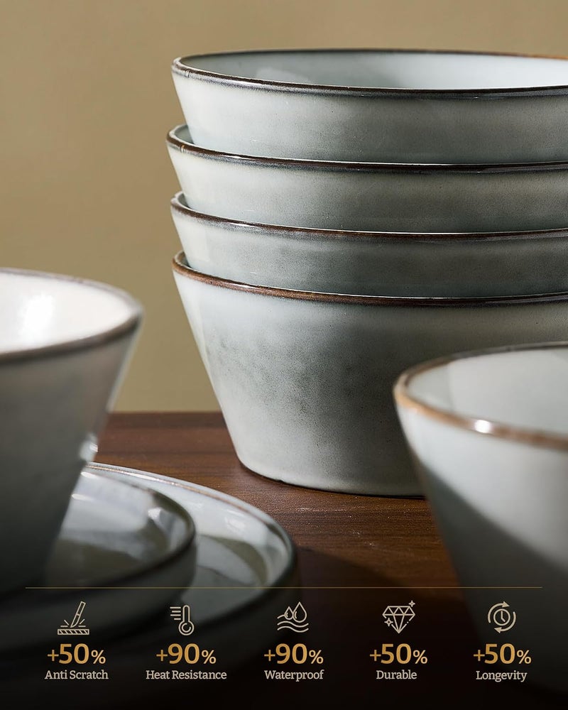Famiware Premium Annecy 12-Piece Ceramic Dinnerware Set, Grey-Blue - Image 4