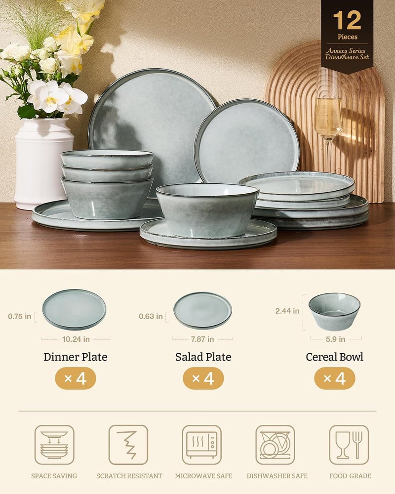 Famiware Premium Annecy 12-Piece Ceramic Dinnerware Set, Grey-Blue - Image 2