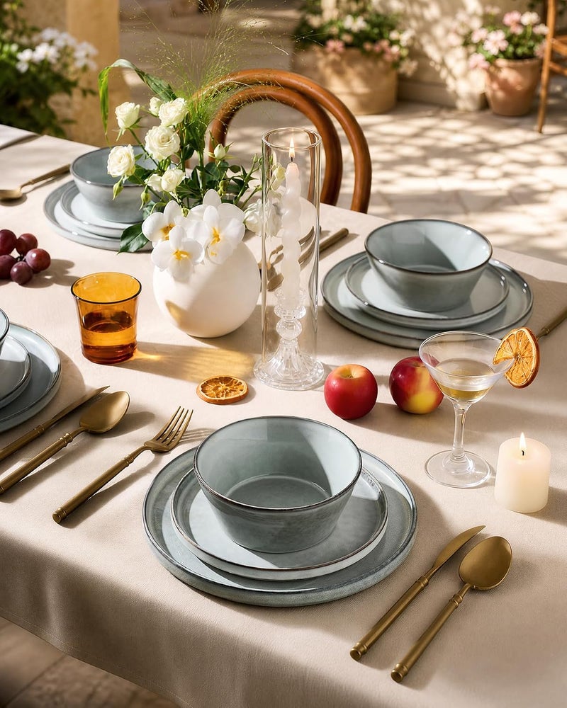 Famiware Premium Annecy 12-Piece Ceramic Dinnerware Set, Grey-Blue - Image 5