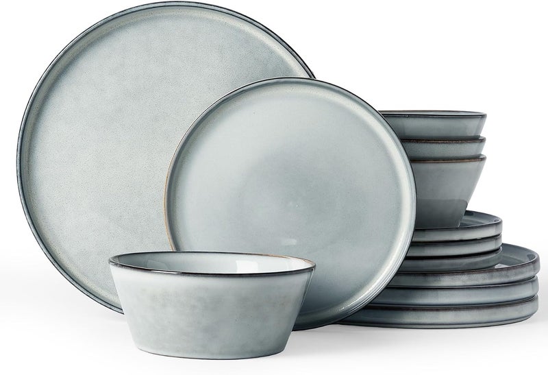 Famiware Premium Annecy 12-Piece Ceramic Dinnerware Set, Grey-Blue - Image 1