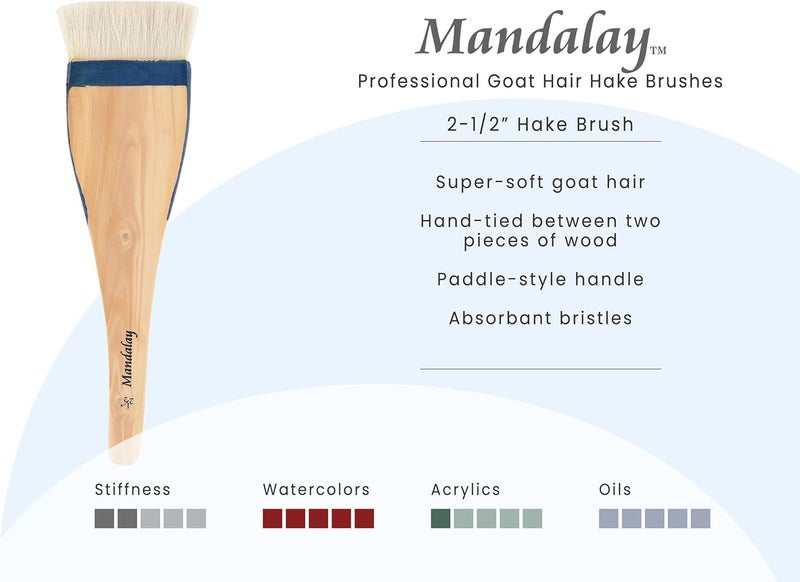 Creative Mark Mandalay Professional Goat Hair Hake Brush - 2-1/2" Wide Paint Brush with Paddle Handle for Professional Artists - Soft Natural Bristles Ideal for Sumi-e and Color Washes - Image 2