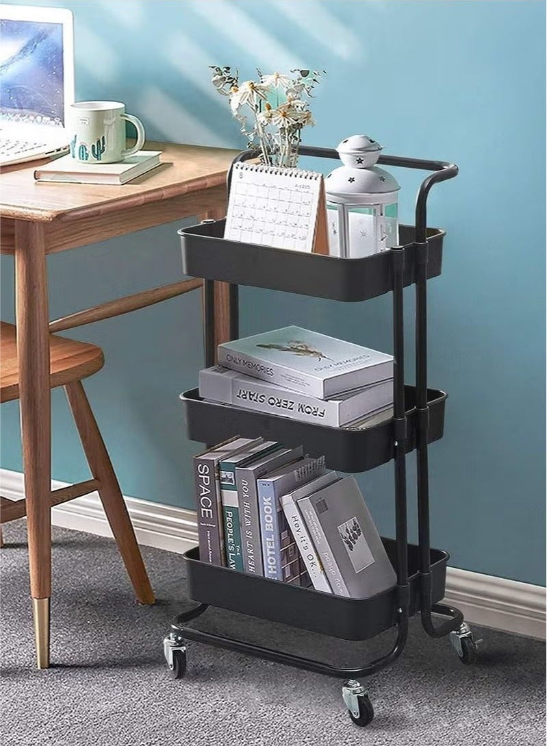3-layer multifunctional trolley, used for bathroom, room, living room storage and toy storage. black - Image 3