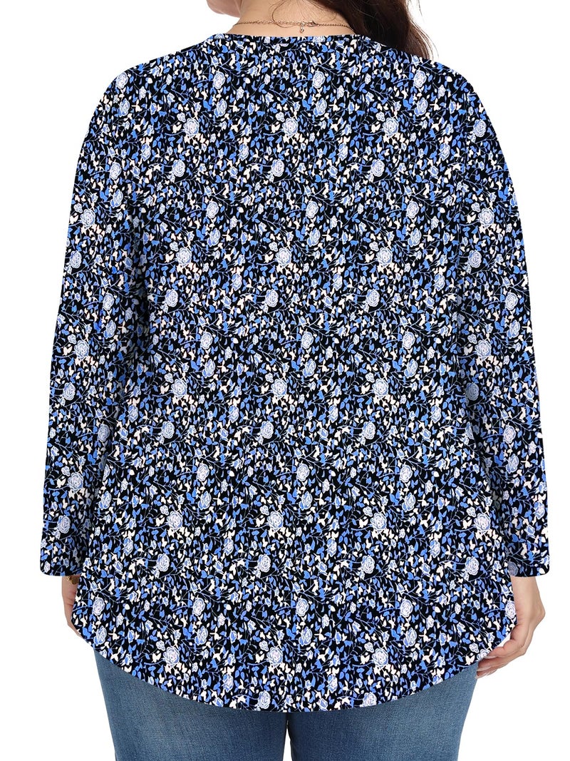 PEVRL Womens Plus Size Tops Long Sleeve Shirts 2025 Fall Tunic Black Blue Rose 3X - Image 4