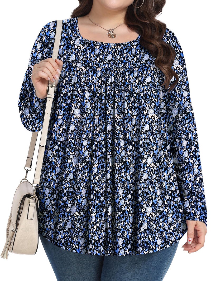 PEVRL Womens Plus Size Tops Long Sleeve Shirts 2025 Fall Tunic Black Blue Rose 3X - Image 2
