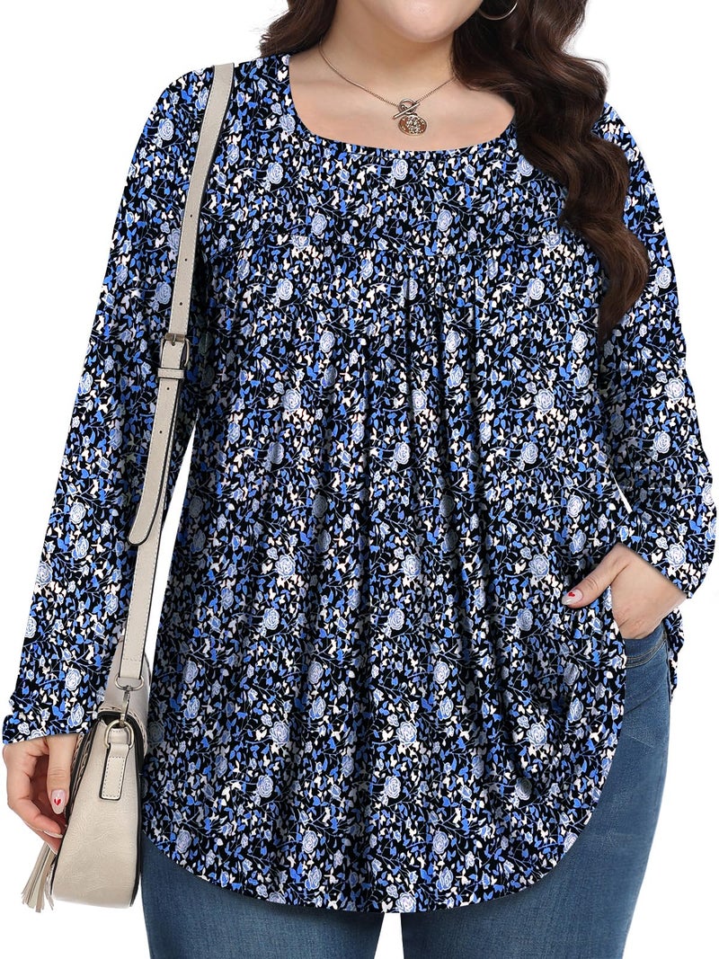 PEVRL Womens Plus Size Tops Long Sleeve Shirts 2025 Fall Tunic Black Blue Rose 3X - Image 1
