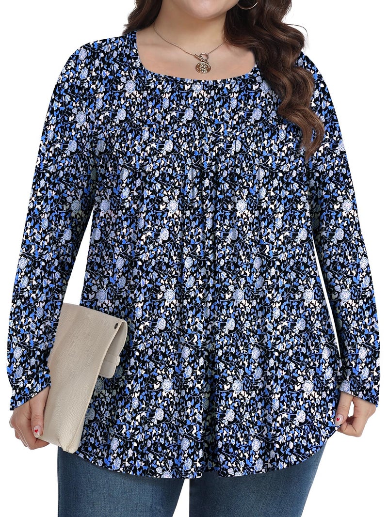 PEVRL Womens Plus Size Tops Long Sleeve Shirts 2025 Fall Tunic Black Blue Rose 3X - Image 3