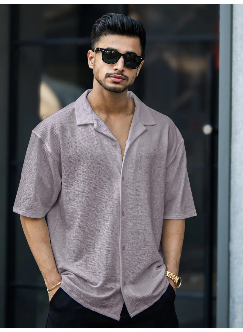 مانياك قميص رجالي مانياك بياقة نسيج سيزاكر خفيف رمادي