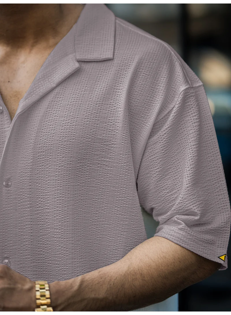 مانياك قميص رجالي مانياك بياقة نسيج سيزاكر خفيف رمادي