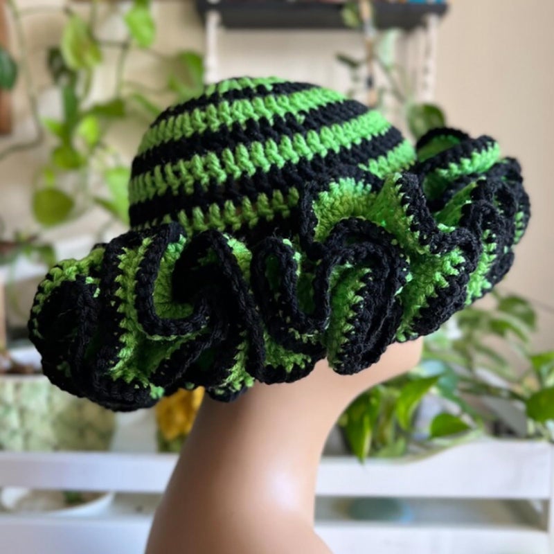 QERPON Handmade Crochet Bucket Hat for Woman Teen Outdoor Commute Fisherman Hat Ruffled Brim Winter Windproof Hat - Image 5