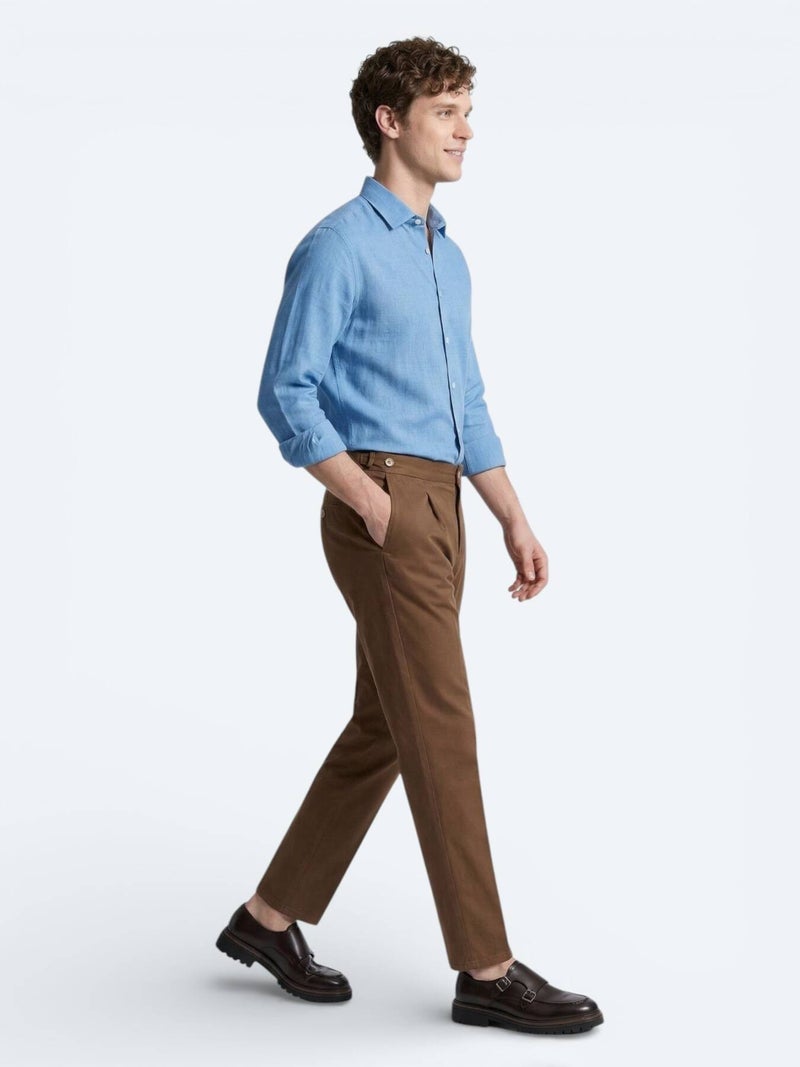 Kip Blue Plain Regular Fit Long Weaving Casual 100% Cotton Shirt - Image 5